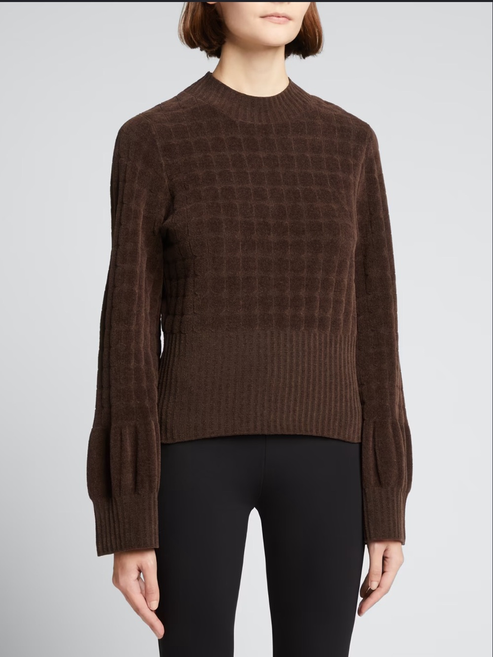 Rebecca Taylor Quilted Velvet Sweater Dark Brown Puff Sleeve Size S